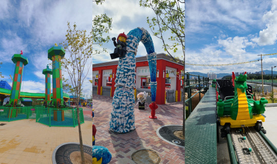 춘천 레고랜드 내 다양한 어트랙션과 시설물들. <김아름 기자>